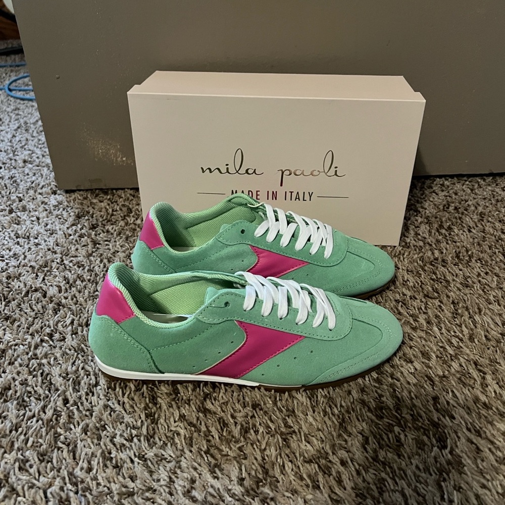 Mila Paoli Aqua and Fuchsia Sneakers - 9 - Picture 3 of 7